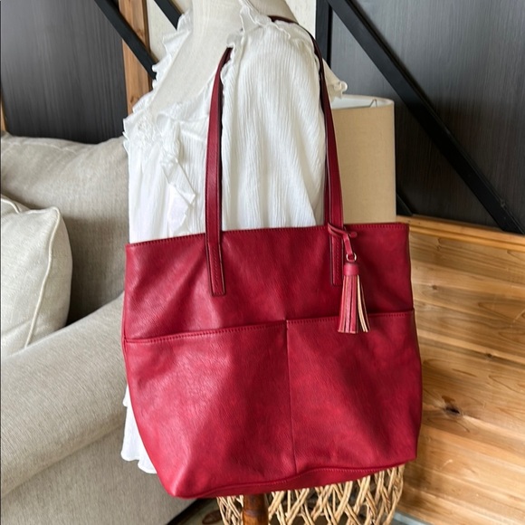 Sonoma Goods for Life Red Faux Leather Tote Bag preloved - Picture 1 of 8